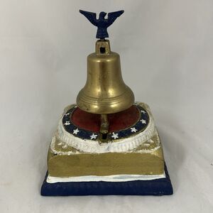 Vintage Cast Iron Liberty Bell Mechanical Bank Hand Painted Americana